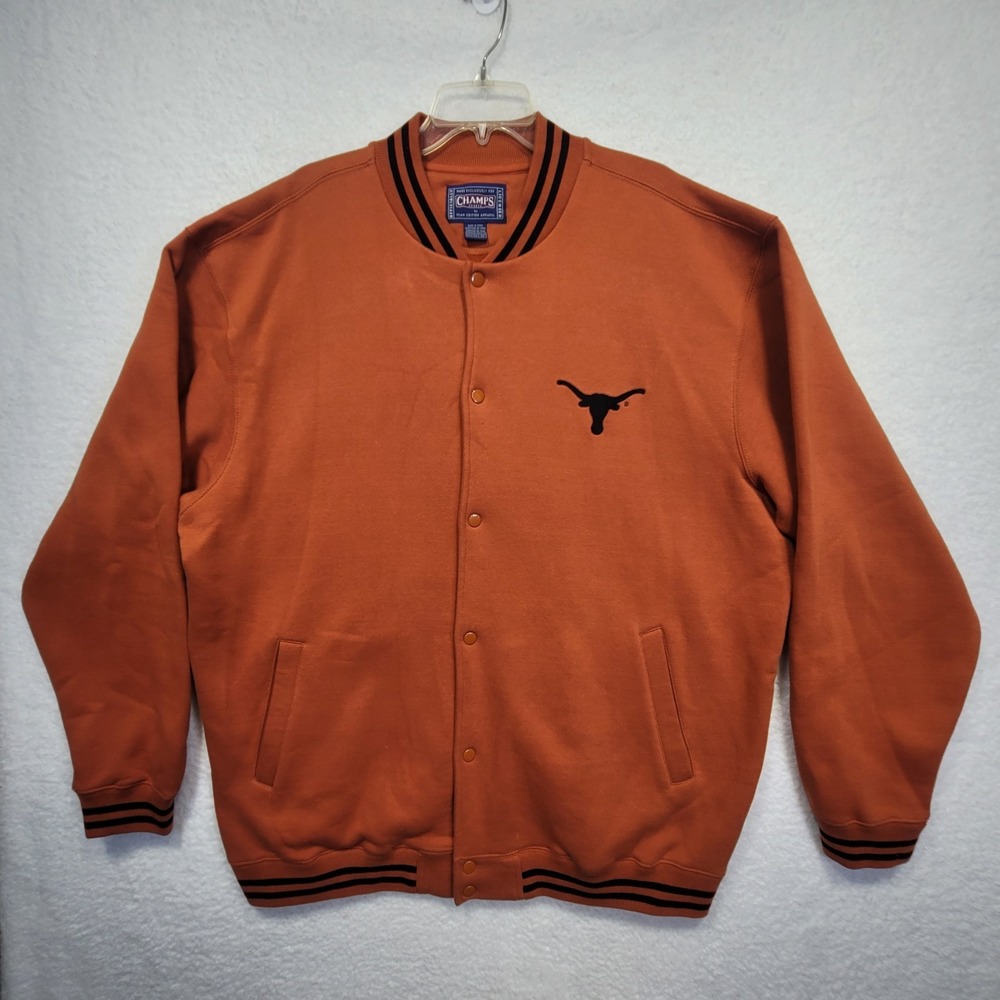 University Of Texas Champs Sports Burnt Orang Fleece Letterman Jacket